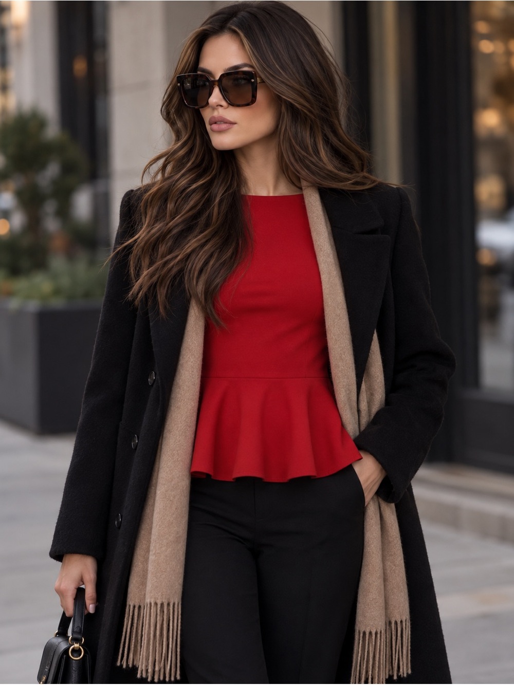 JASON WU HOLIDAY RED LONG SLEEVE PEPLUM LAYERING SUIT BUSINESS DATE NIGHT TOP L